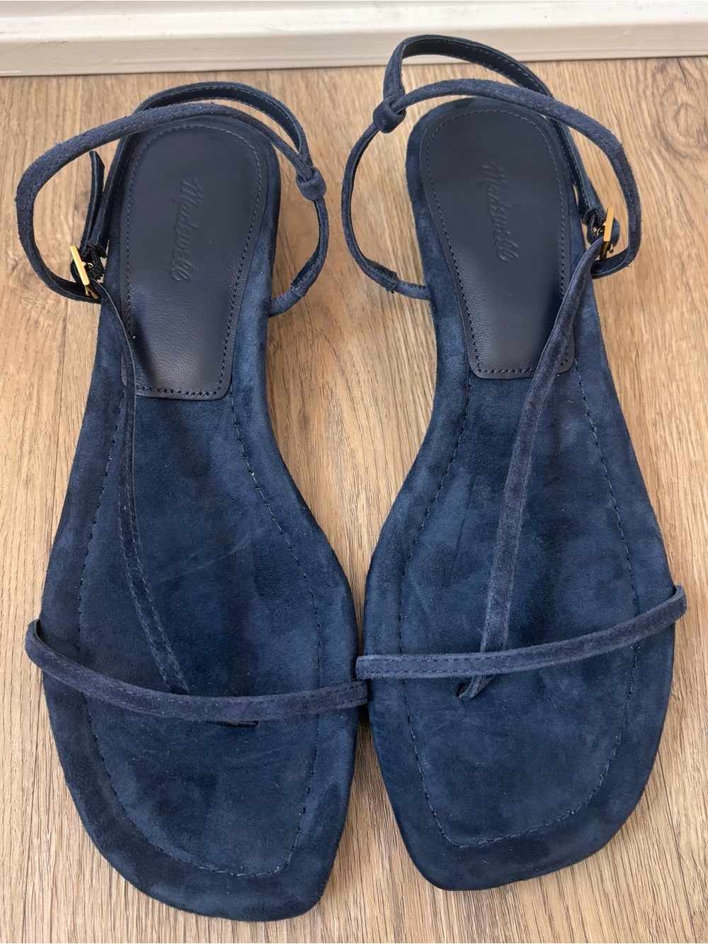 Madewell Women’s The Maycie Asymmetric T-Strap Sandal Suede Blue Size 7.5 NU745 - Picture 3 of 8